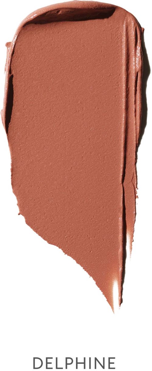 A swatch of brown makeup or cosmetic product with the name 'Delphine' beneath it.