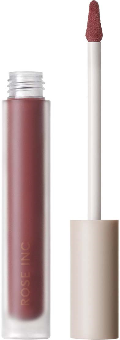A lip gloss tube with a doe-foot applicator, pinkish-brown color, and a white cap.