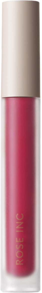 A tube of pink liquid lipstick with a silver cap on a black background.