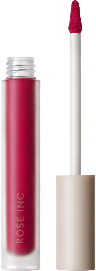 A pink lip gloss tube with a white applicator wand and a beige cap.