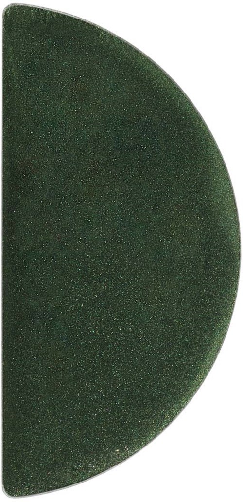 A green half-circle object with a slightly rough surface, partially visible, with black background.