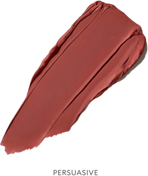 A thick, smooth brush of brown makeup or paint with some streaks, labeled 'PERSUASIVE' at the bottom.