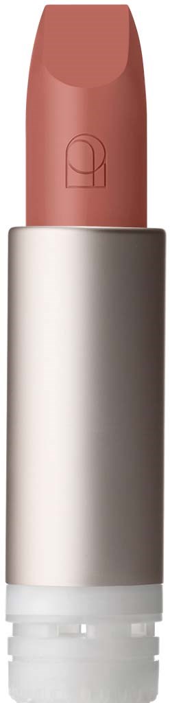 A makeup stick with a pink, rounded top in a silver case.