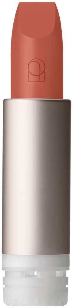 A lipstick with a pinkish-nude color in a silver tube.