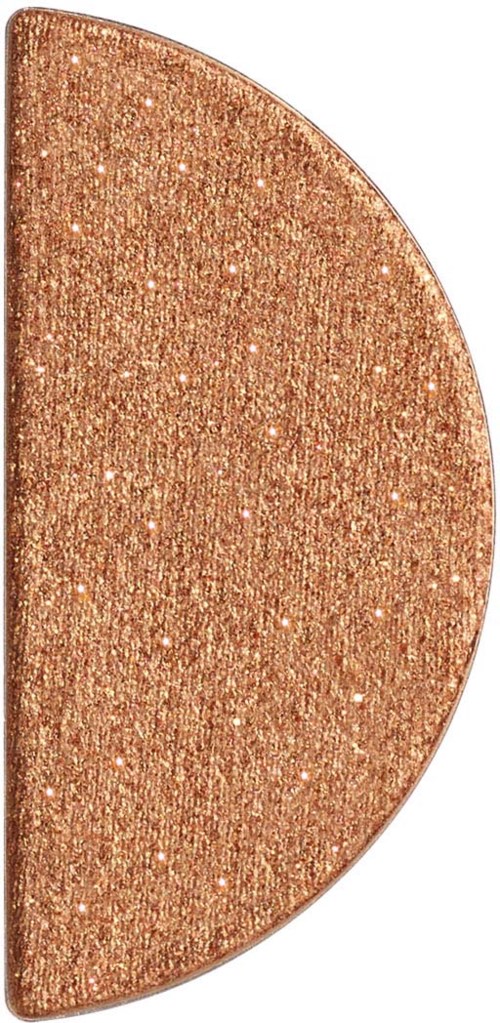 A half-circle makeup eyeshadow with a glittery, shimmering, rose-gold color.
