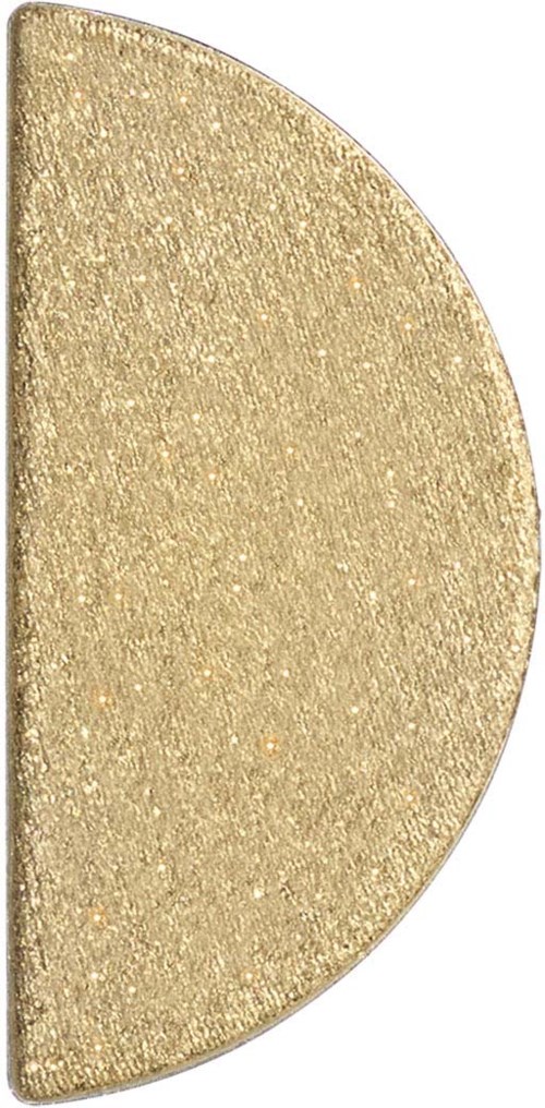 A half-circle, gold-colored, with a textured surface, shows a flat edge on the left and a curved edge on the right.