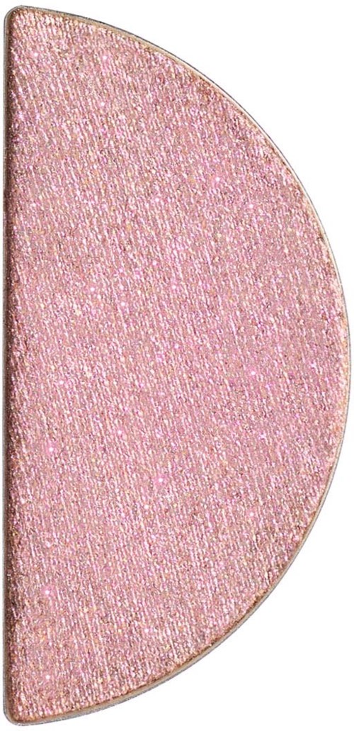 A pink, semi-circular eyeshadow with shimmery, glittery surface and rounded edge.