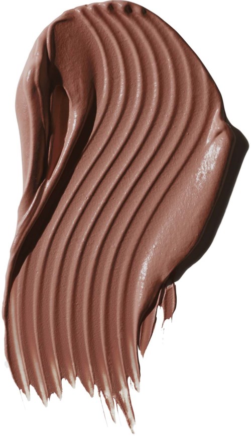 A smear of smooth, chocolate-colored cream with ridges, looks like a spread or dessert topping.