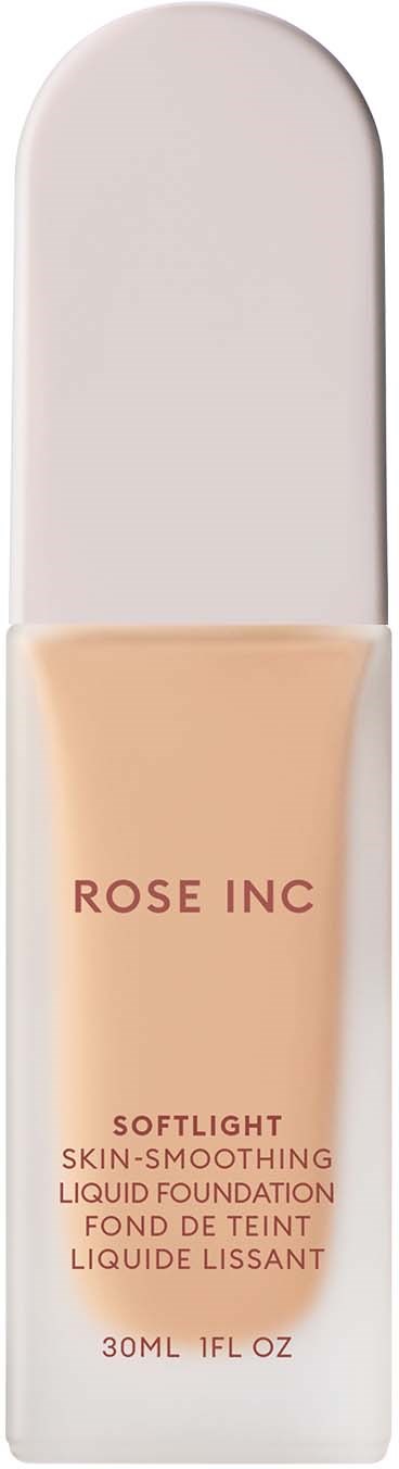 A tube of liquid foundation called Rose Inc. with light skin-tone color, 30ml size, and gentle skin-smoothing effects.