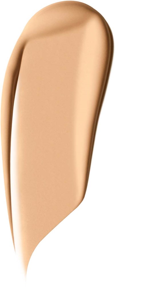 A beige liquid foundation swatch on a white background, showing a smooth, creamy texture.
