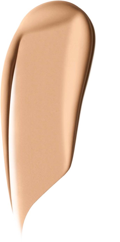 A beige-colored liquid foundation with a smooth, curved shape and a shiny finish.