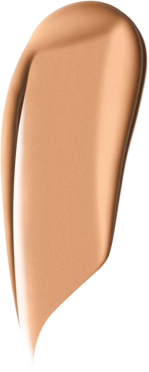 A beige liquid foundation swatch with a glossy, smooth surface and a curved shape.