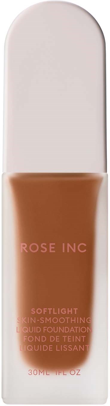 A tube of liquid foundation labeled 'ROSE INC SOFTLIGHT SKIN-SMOOTHING LIQUID FOUNDATION'.