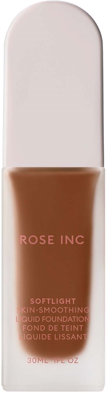 A bottle of liquid foundation labeled 'ROSÉ INC' with a brown shade and a white cap.