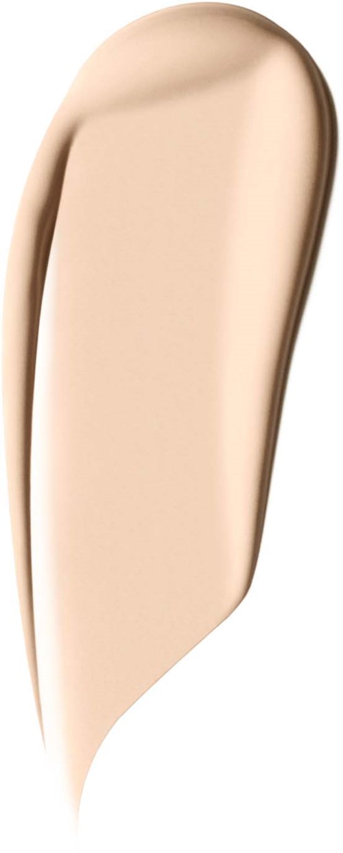 A beige-colored liquid foundation smear with smooth texture and rounded shape on a white background.