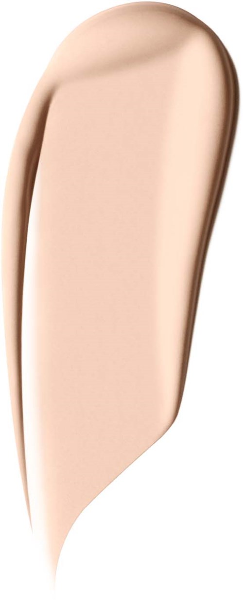 A beige liquid foundation swatch on a white background, rounded at edges, smooth texture.