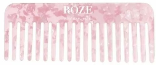 Roze haarborstel met witte strepen en het woord 'ROZE'.