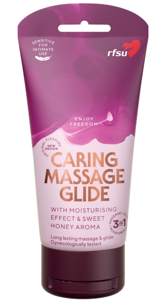 Lila und weiße Tube mit Massageglide, Honigaroma, für empfindliche Haut, lang anhaltend, gynäkologisch getestet.