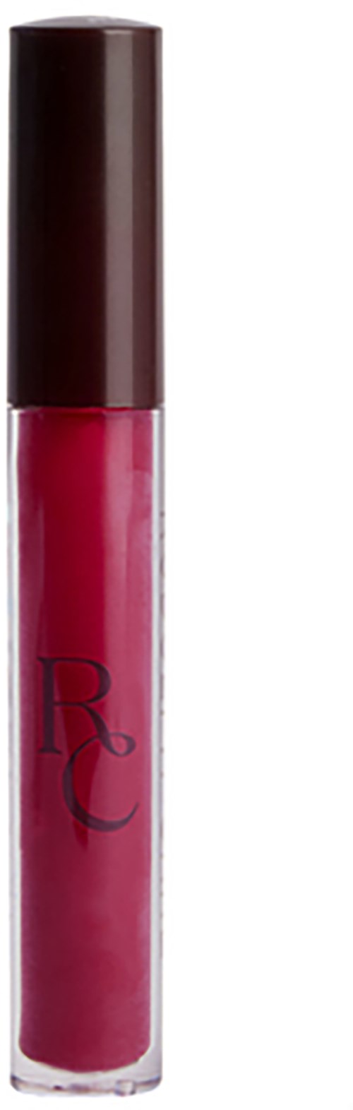 Pink lipstick in a clear tube with a dark brown cap, labeled with initials.