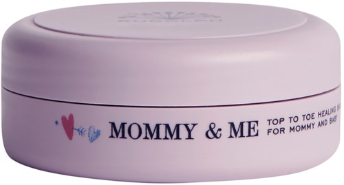 Pink round container with text, hearts, and a small arrow. It is labeled 'Mommy & Me' for healing and bonding.
