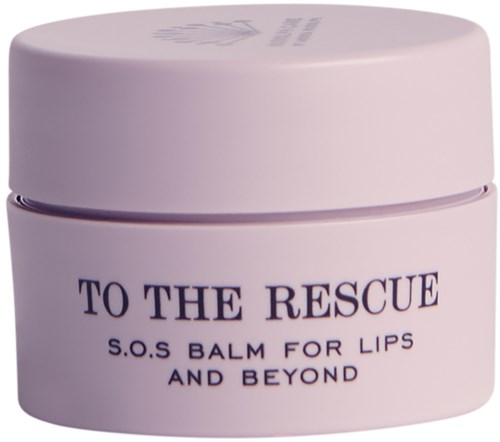 En rosa burk med märket "To The Rescue" för läppar och mer, sannolikt en salva eller kräm.