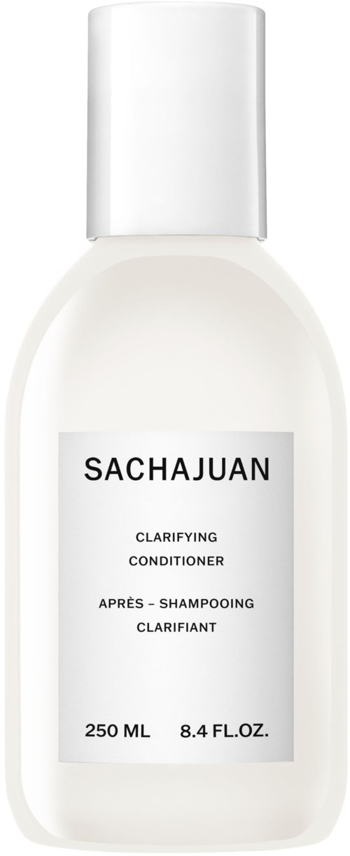 Een witte fles met 'SACHAJUAN' label bevat verhelderende conditioner, 250 ML.