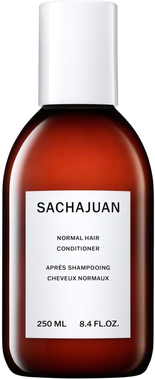 Braune Flasche mit weißem Deckel, beschriftet 'SACHAJUAN NORMAL HAIR CONDITIONER,' 250 ml, für Haarpflege.