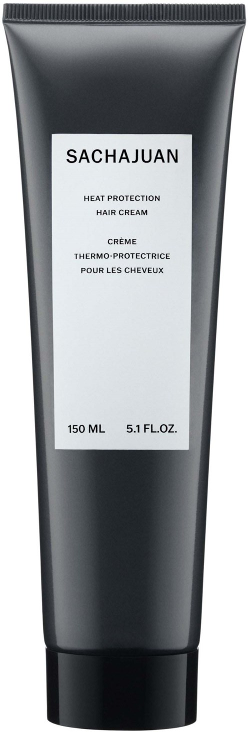 Eine schwarze Tube mit 'SACHAJUAN' für Hitzeschutz-Haarkreme, enthält 150 ml oder 5,1 fl oz.