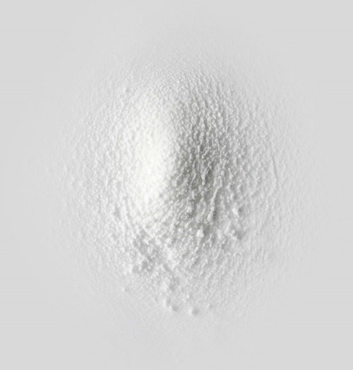 A textured white surface with small, rough bumps and a slightly depressed area in the middle.