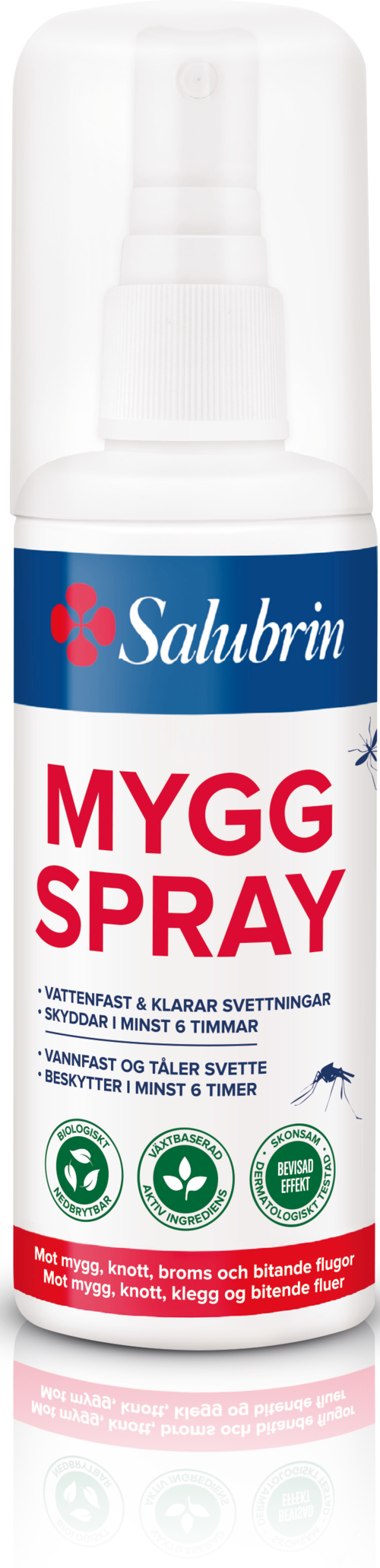 Salubrin MYGG SPRAY ist ein Mückenspray in einer Sprühflasche, verwendet gegen Mückenstiche.