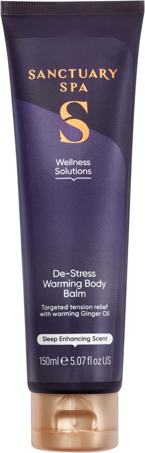 Eine Tube Sanctuary Spa De-Stress Warming Body Balm mit Ingweröl, entspannender Duft, 150 ml.