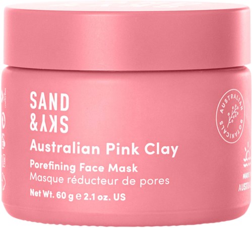 Rosa Behälter mit australischer rosa Tonerde-Gesichtsmasken, reduziert Poren, mit flacher Abdeckung.