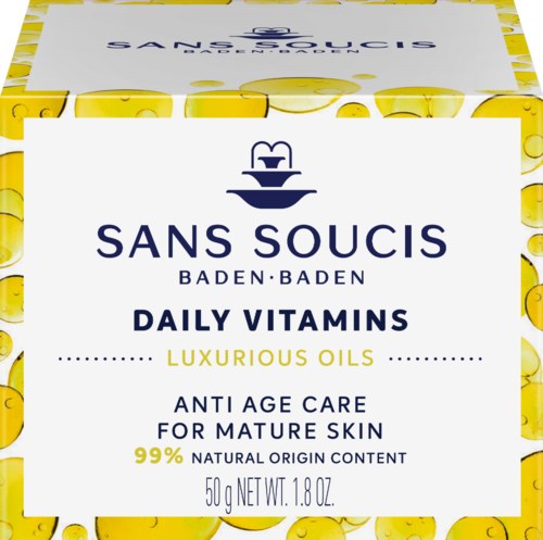 Boks med daglige vitaminer med luksuriøse oljer, fremmer anti-aldring og hudpleie for moden hud. Inneholder 99% naturlig innhold.