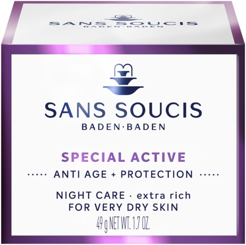 A box of skincare product named Sans Soucis with anti-age and night care for very dry skin.
