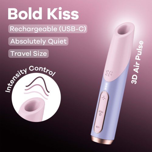 En liten bärbar enhet som heter Bold Kiss, har USB-C-laddning, tyst drift och justerbar intensitetskontroll.
