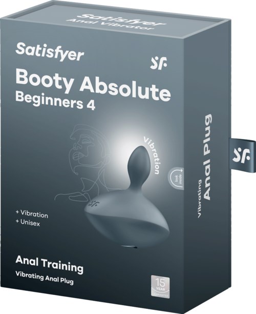 Eine Schachtel mit einem vibrierenden Analdildo namens Booty Absolute, für Anfänger, Unisex, für Analtraining, mit 15 Jahren Garantie.