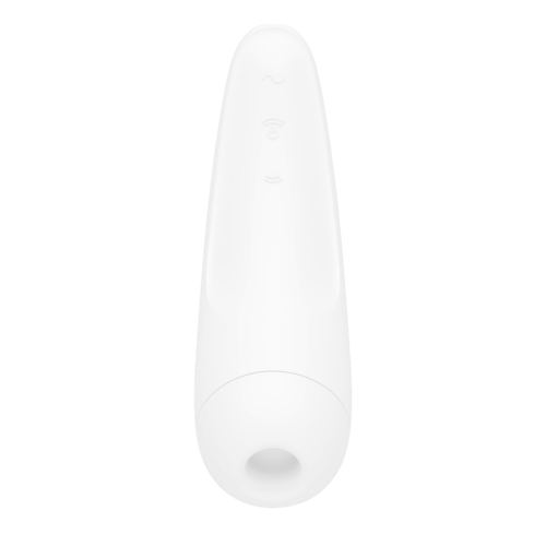En vit enhet med rundad topp och litet hål längst ned, kanske en modern elektronisk pryl eller sensor.