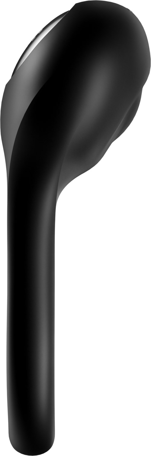 Ein schwarzes ergonomisches Handgerät mit gebogener Form, glatter Oberfläche und abgerundetem Ende.