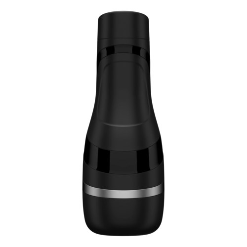 En svart cylindrisk objekt med en silverrand, troligen en resemugg eller termos.