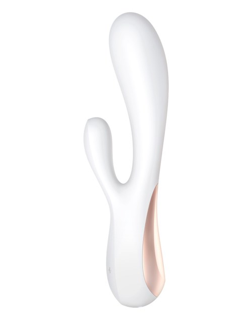 En vit personalmassager med två böjda utbyggnader och en rosa botten. Den är slät och utformad för avkoppling.