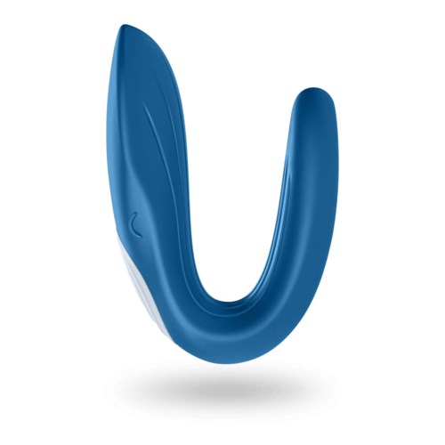 Ein blauer persönlicher Massagesessel mit gebogener, ergonomischer Form und spitzem Ende, zum Entspannen und Muskelentspannen.