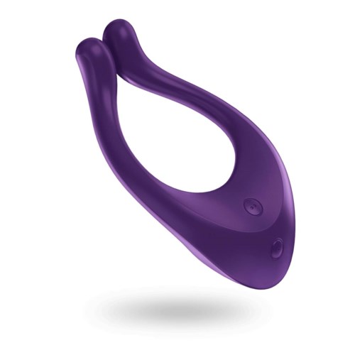En lila, krokig, handhållen enhet med knappar, troligen en massage- eller vibrationsapparat.
