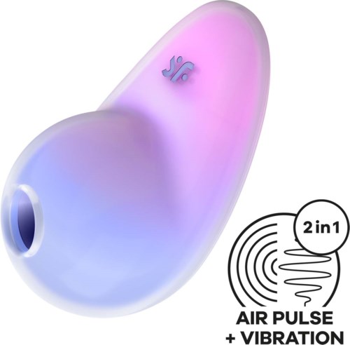Kleines Gerät mit buntem, leuchtendem Oberflächen, zeigt Logo und bietet Luftpuls- und Vibrationsfunktion.
