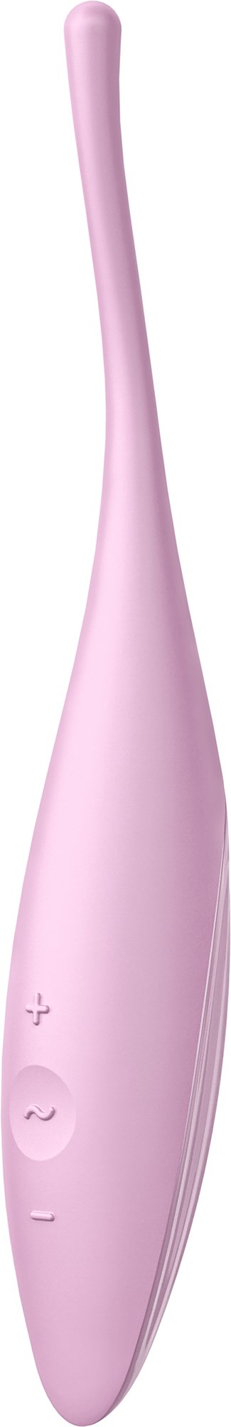 Ein rosa Handgerät mit Tasten, wahrscheinlich eine Zahnbürste, mit langem, leicht gekrümmtem Griff.