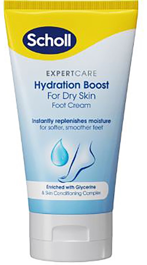 Fußcreme bei trockener Haut, spendet Feuchtigkeit und verbessert die Haut, enthält Glycerin und pflegende Formel.