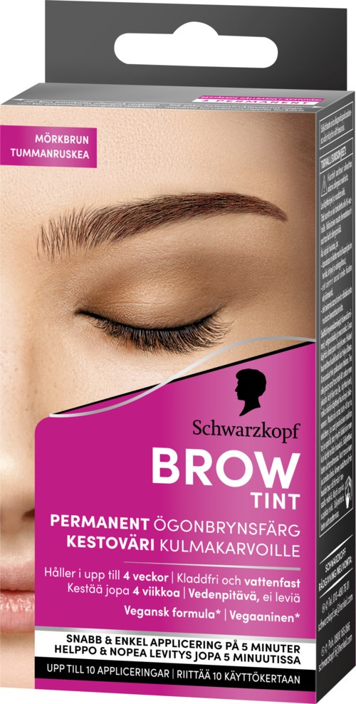 The box shows a close-up of a woman's eye with well-shaped eyebrow for eyebrow tinting.