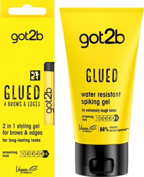 Gel in gelb, got2b Glued für Augenbrauen und Kanten, wasserfest, starken Halt, vegane Formel.