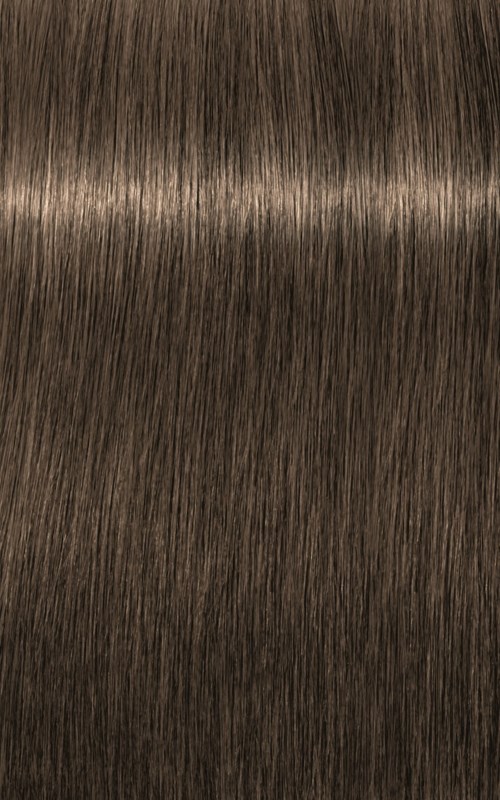 Close-up van glanzend bruin haar met een gladde textuur en een zichtbare lichtreflectie.