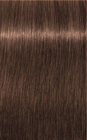 Lange, glatte, glänzende braune Haare mit Scheitel in der Mitte.