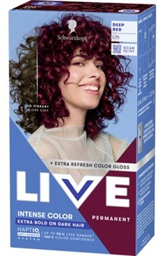 This is a hair dye box for vibrant, dark hair, labelled as permanent and intense color with extra gloss.